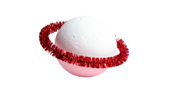 Stylized planet with a red ring against a black backdrop. Symbolic and minimalist depiction