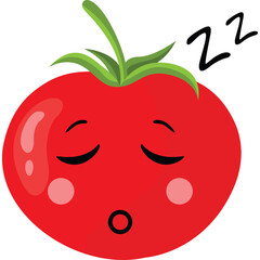 Cartoon Red Tomato Character Sleeping Peacefully with Zzz Symbols Overhead on Transparent Background