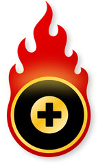 Shiny Gold Medical Cross Icon on Fire for Black Friday Healthcare Deals