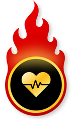 Shiny Gold Heartbeat Icon with Flames for Exciting Black Friday Deals