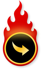 Shiny Gold Turn Right Arrow Icon with Flames for Next Deal on Black Friday