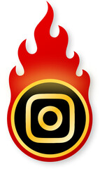 Shiny Gold Camera Icon with Flames for Black Friday Photography Electronics Sale