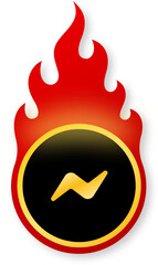 Shiny Gold Chat Icon with Flames for Black Friday Live Support and Communication