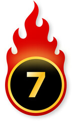 Shiny Gold Number 7 Icon on Fire for Black Friday 70% Off Discount