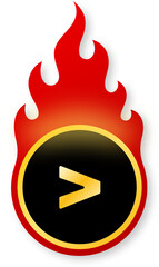 Shiny Gold Greater Than Sign Icon with Flames for Savings Greater Than Black Friday