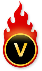 Shiny Gold Letter V Icon with Flames for VIP Value Deals on Black Friday