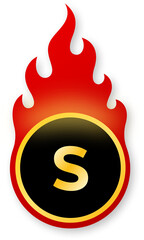 Shiny Gold Letter S Icon on Fire for Sale and Savings Promotion