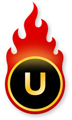 Shiny Gold Letter U Icon on Fire for Unlock Your Deals Black Friday Sale