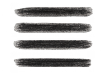 Black smudge charcoal brush strokes with gritty texture on transparent background, a set of abstract grunge design elements