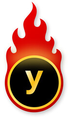 Shiny Gold Lowercase Letter y Icon on Fire for Your Hot Deal