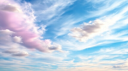Soft pastel clouds in pink and lavender hues create peaceful sky atmosphere