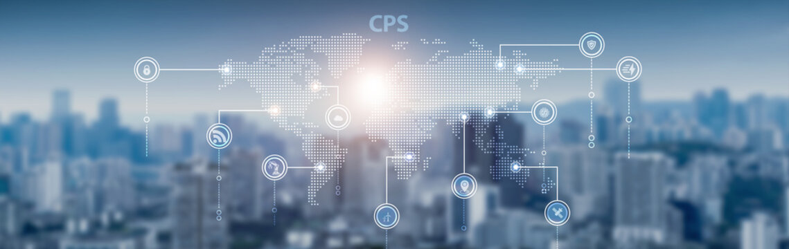 Cyber-physical systems and global network connection, IoT devices, automation control, data integration, real-time monitoring, and digital infrastructure. - Powered by Adobe