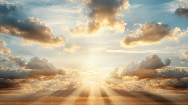 Soft pastel orange sky filled with warm light, creating serene atmosphere