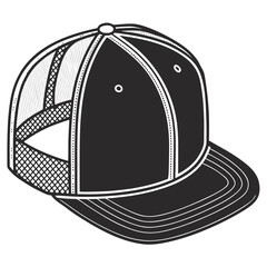 Black Mesh Back Baseball Cap with Flat Brim and Stitching headwear