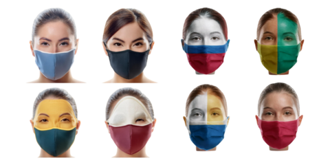 Diverse Faces with Colorful Masks Displayed Together, set collection, mega bundle, isolated on transparent background