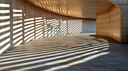 Curved architectural design with soft shadows creating rhythmic pattern on floor