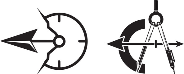 Geometric Vector Icons of Compass, Arrows, and Drawing Tools