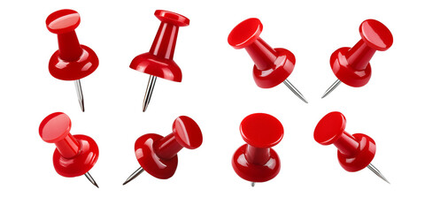 Red push pins PNG collection isolated on transparent background