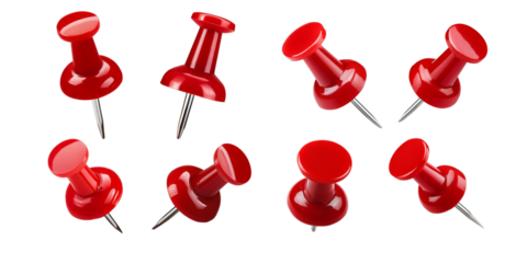 Red push pins PNG collection isolated on transparent background