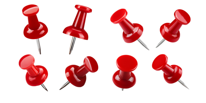 Red push pins PNG collection isolated on transparent background