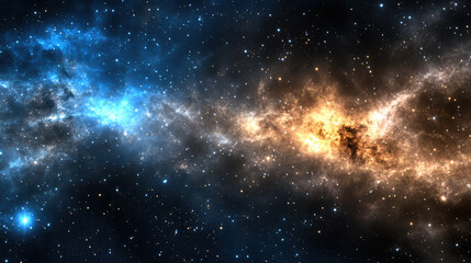 Vibrant cosmic nebula with blue and orange hues, showcasing beauty of deep space