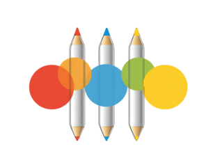 Overlapping Circles with Red Yellow and Blue Hue with Three Grey Pencils in a Transparent Background, PNG