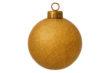 Golden christmas ornament with textured surface and hanging loop, festive holiday decoration isolated on transparent background