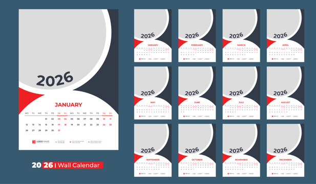Calendar 2026, Wall calendar 2026, office calendar design