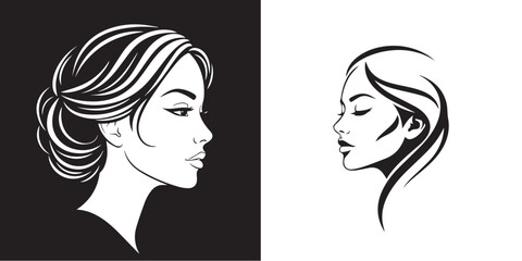 Elegant Monochrome Female Profiles Vector Illustration for Beauty and Style