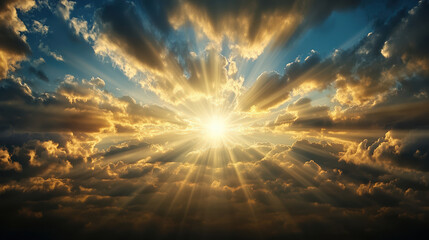 Bright sunlight breaking through clouds creates stunning celestial display