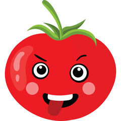 Obraz premium Cartoon Tomato Character with Angry Expression and Sticking Tongue Out on Transparent Background Simple Vector Art