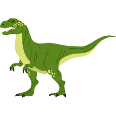 Naklejka premium Cartoon Tyrannosaurus Rex Dinosaur Illustration Green Yellow Color Isolated On Transparent Background With Claws And Teeth Showing Fierce Expression