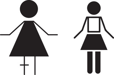 Two Minimalist Female Pictograms with Geometric Shapes, Black and White
