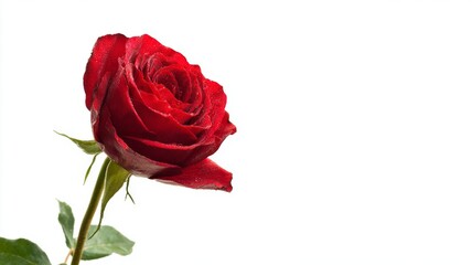 Single vibrant red rose isolated on white background for valentine’s day romantic floral decoration and love-themed celebration