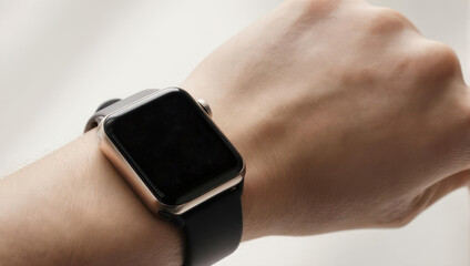Close-up of a wrist wearing a smartwatch, displaying health and time data