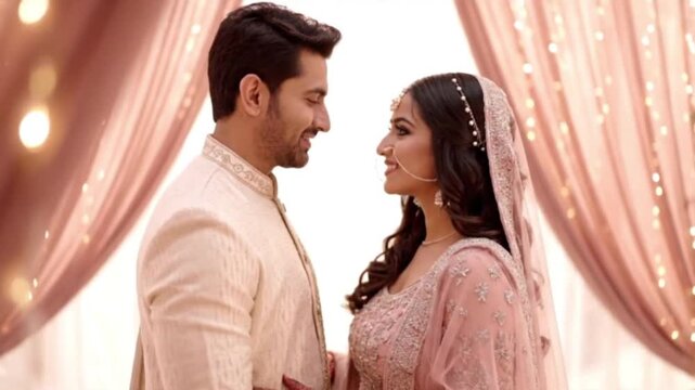 loving traditional couple smiles wedding ceremony