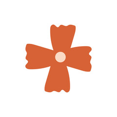 A minimal vector of an orange abstract flower with four symmetrical petals. Perfect for modern floral patterns, decorative branding, and minimalist graphic design.