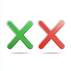 Obraz premium Green check mark and red X mark icons on white background in flat vector style