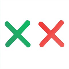 Obraz premium Green check mark and red X mark icons on white background in flat vector style
