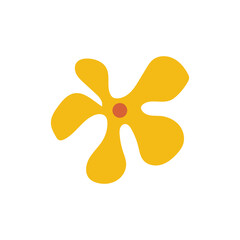 A bright yellow abstract flower with five asymmetrical petals, designed for playful vector art and modern floral compositions.