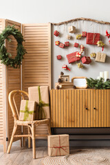 Interior of festive hallway with Christmas decorations