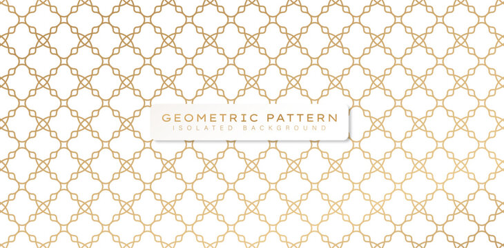 Seamless geometric islamic pattern in gold color isolated white backgrounds for fabric, cover, wrapping papers, Fashionable modern wallpaper or textile material printing