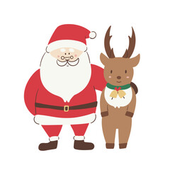 Cute Friendly Santa and Reindeer Christmas Illustration