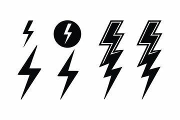 set of Flash sale lightning icon silhouette vector illustration, isolated on white background