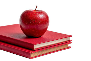 Red Apple on Stack of Red Books with Transparent Background in Bright Studio Lighting for Education Theme Adobe Stock Photo