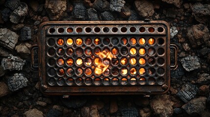 Metal grill with burning embers
