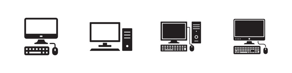 Computer icons set, Computer different style, Desktop computer line icon, Desktop symbol icon, Vector illustration EPS 10.