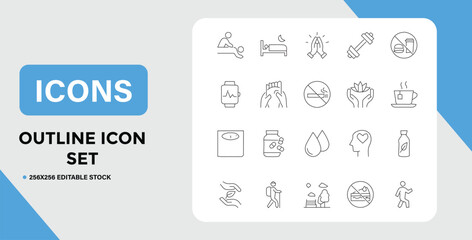 Collection of Health and Wellness Outline Icons for a Clean and Simple Design