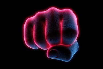 Glowing neon fist in dark background showcasing power and energy