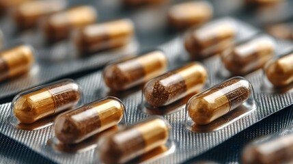 Close-up of Medicine Capsules in Blister Pack Pharmaceutical Treatment